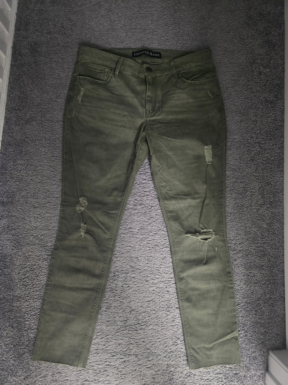 Express Olive Skinny Ripped Jeans